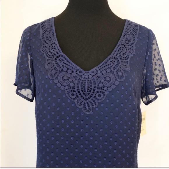 Coldwater Creek Navy Appliqué Swiss Dot Blouse in navy. Very feminine. - Picture 2 of 7